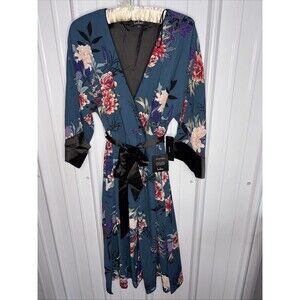Lulu’s Kimono Midi Wrap Dress Button Closures At Chest And Waist Tie Size M